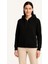 Kadın Üç Iplik Kapüşonlu Tam Fermuarlı Kanguru Çepli Sweatshirt Hoodie - Siyah -Vlmr 5