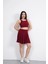 Sendy Kumaş Bisiklet Yaka Crop Şortlu Etek Ikili Takım - Bordo -Vlmr 2
