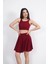 Sendy Kumaş Bisiklet Yaka Crop Şortlu Etek Ikili Takım - Bordo -Vlmr 4