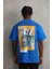 Unisex Baskılı Oversize T-Shirt - Mavi -Vlmr 2