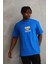 Unisex Baskılı Oversize T-Shirt - Mavi -Vlmr 4