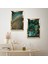Gold Aynalı Pleksi Çerçeveli Yeşil Soyut Yapraklar Ikili Mdf Tablo Seti 2