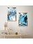 Gold Aynalı Pleksi Çerçeveli Mavi Modern Dalgalar Ikili Mdf Tablo Seti 2