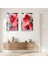 Gümüş Aynalı Pleksi Çerçeveli Kırmızı Çiçekler Modern Ikili Mdf Tablo Seti 1