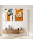 Gold Aynalı Pleksi Çerçeveli Turuncu Beyaz Soyut Desenli Dekoratif Ikili Mdf Tablo Seti 1