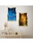 Gold Aynalı Pleksi Çerçeveli Mavi Tüyler ve Altın Soyut Desenli Ikili Mdf Tablo Seti 2