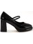 Kadın Kalın Platform Topuklu Ayakkabı Siyah Rugan Baretli 3