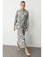 Haki Yeşil Yaprak Desenli Ip Kuşaklı Tunik Gömlek 2