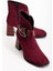 Süet Metal Kemerli Bordo Kadın Topuklu Bot 1