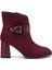 Süet Metal Kemerli Bordo Kadın Topuklu Bot 3