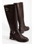 Kahverengi Kadın Çizme Düz Topuklu Bilek Kemerli 1