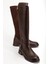 Kahverengi Kadın Çizme Düz Taban Streç Fermuarlı 1