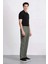 %100 Pamuk Keten Görünümlü Pantolon Beli Lastikli Slim Fit Dar Kesim Cepli Düz Paça 3