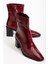Bordo Kadın Kalın Topuklu Bot Rugan Küt Burun Yüzüdüz 1