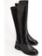 Siyah Kadın Çizme Düz Taban Streç Fermuarlı 1