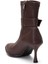 Kahverengi Kadın Topuklu Bot Streç Suni Deri Ince Topuklu 5