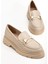 Bej Kadın Loafer Günlük Ayakkabı Suni Deri Taşlı Tokalı 1