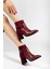 Süet ve Kroko Deri Küçük Kemerli Bordo Kadın Kalın Topuklu Bot 2