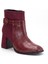 Süet ve Kroko Deri Küçük Kemerli Bordo Kadın Kalın Topuklu Bot 4
