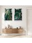 Gümüş Aynalı Pleksi Çerçeveli Yeşil Modern Yapraklar Ikili Mdf Tablo Seti 1