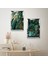 Gümüş Aynalı Pleksi Çerçeveli Yeşil Modern Yapraklar Ikili Mdf Tablo Seti 2