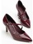 Büyük Beden Kadın Stiletto Ince Topuklu Ayakkabı Bordo Rugan Baretli 1