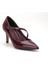Büyük Beden Kadın Stiletto Ince Topuklu Ayakkabı Bordo Rugan Baretli 4