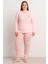 Kadın 0330 Büyük Beden Raporlu Pijama Takımı Pembe 1