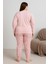 Kadın 0330 Büyük Beden Raporlu Pijama Takımı Pembe 2