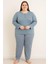 Kadın Büyük Beden 0242 Raporlu Pijama Takımı Indigo 1