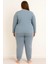 Kadın Büyük Beden 0242 Raporlu Pijama Takımı Indigo 2