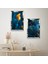 Gümüş Aynalı Pleksi Çerçeveli Mavi Arka Planlı Turuncu Çiçek Dekoratif Ikili Mdf Tablo Seti 2
