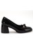 Büyük Beden Kadın Kalın Topuklu Ayakkabı Siyah Rugan Fiyonklu Yuvarlak Burun 3