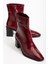 Bordo Kadın Kalın Topuklu Bot Rugan Küt Burun Yüzüdüz 1