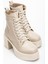 Bej Kadın Platform Topuklu Bot Bağcıklı Fermuarlı 1