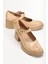 Bej Kadın Topuklu Günlük Ayakkabı Rugan Baretli Kalın Taban 1