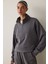 Gri Modal Dik Fermuar Yaka Sweatshirt 13