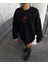 Oversize Üç Iplik Bisiklet Yaka Baskılı Sweatshirt - Siyah 2