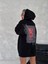 Uzun Kol Kapüşonlu Ön ve Arka Baskılı Sweatshirt - Siyah 1
