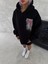 Uzun Kol Kapüşonlu Ön ve Arka Baskılı Sweatshirt - Siyah 7