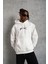 Erkek Kordon Ipli Baskılı Kapüşonlu Sweatshirt - Beyaz -Vlmr 1