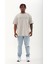 Unisex Oversize Taşlı Bisiklet Yaka T-Shirt - Gri -Vlmr 5