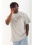 Unisex Oversize Taşlı Bisiklet Yaka T-Shirt - Gri -Vlmr 1