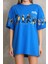 Unisex Bisiklet Yaka Baskılı Oversize T-Shirt - Mavi -Vlmr 3