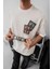 Erkek Baskılı Oversize T-Shirt - Beyaz -Vlmr 3