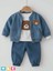 3lü Kombin Kız Erkek Bebek Ayıcık Pelüş Deseni Ceket Sweatshirt ve Pantolon Şık Tasarım Jean Takım 2