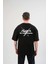 Unisex Bisiklet Yaka Baskılı Oversize T-Shirt - Siyah -Vlmr 2