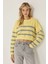 Kadın Çizgili Bisiklet Yaka Kazak Limon Sarısı 11