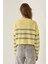 Kadın Çizgili Bisiklet Yaka Kazak Limon Sarısı 14