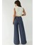 Kadın Yüksek Bel Geniş Bacaklı Kot Pantolon Koyu Mavi Denim 17